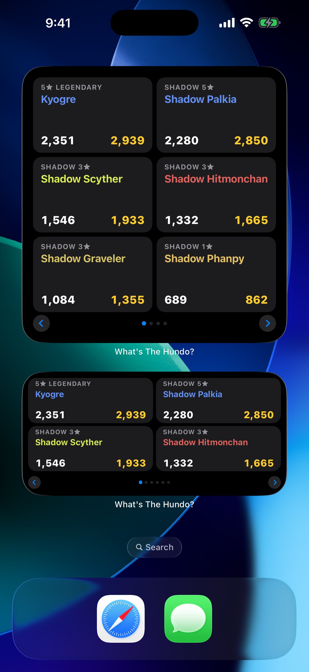 Raid Hundo widgets on the Home Screen