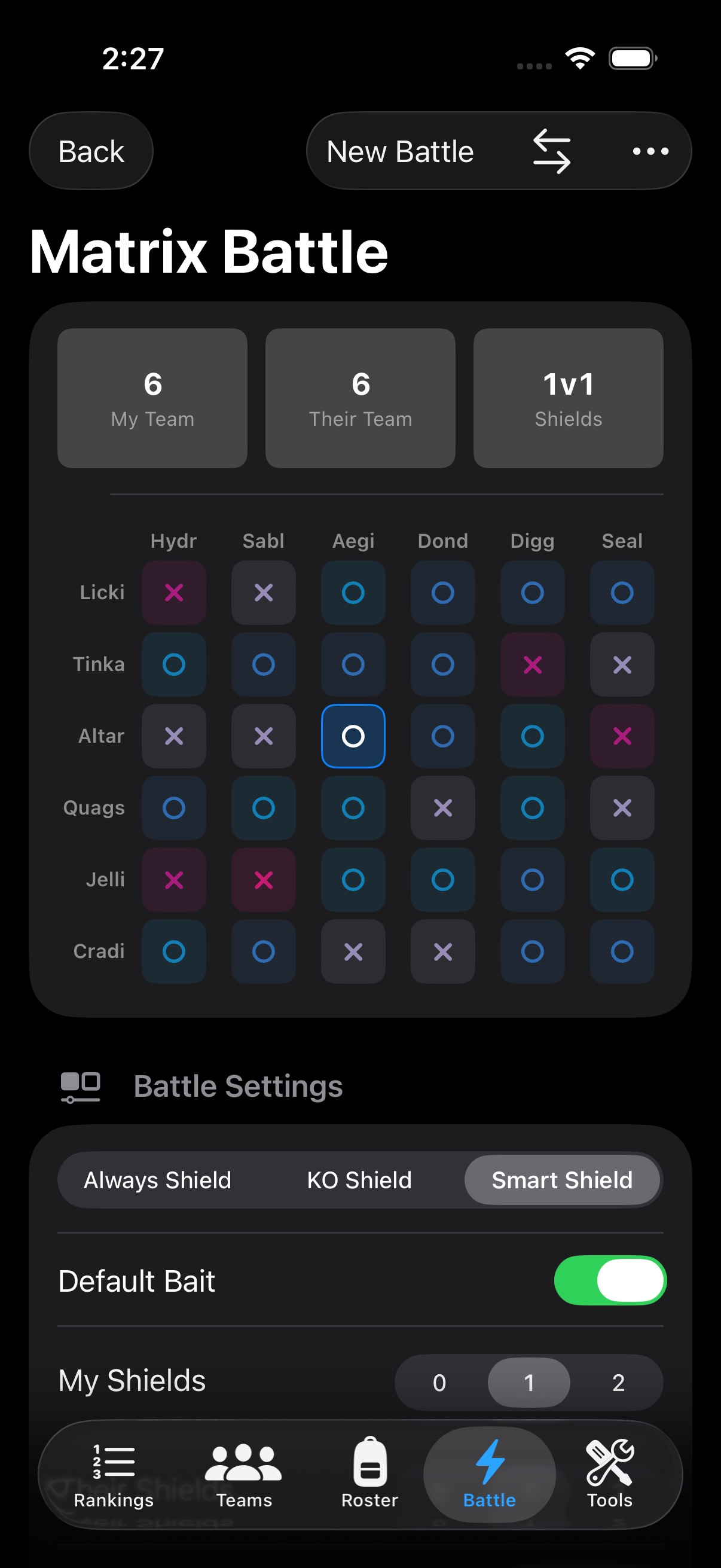 Matrix battle screen