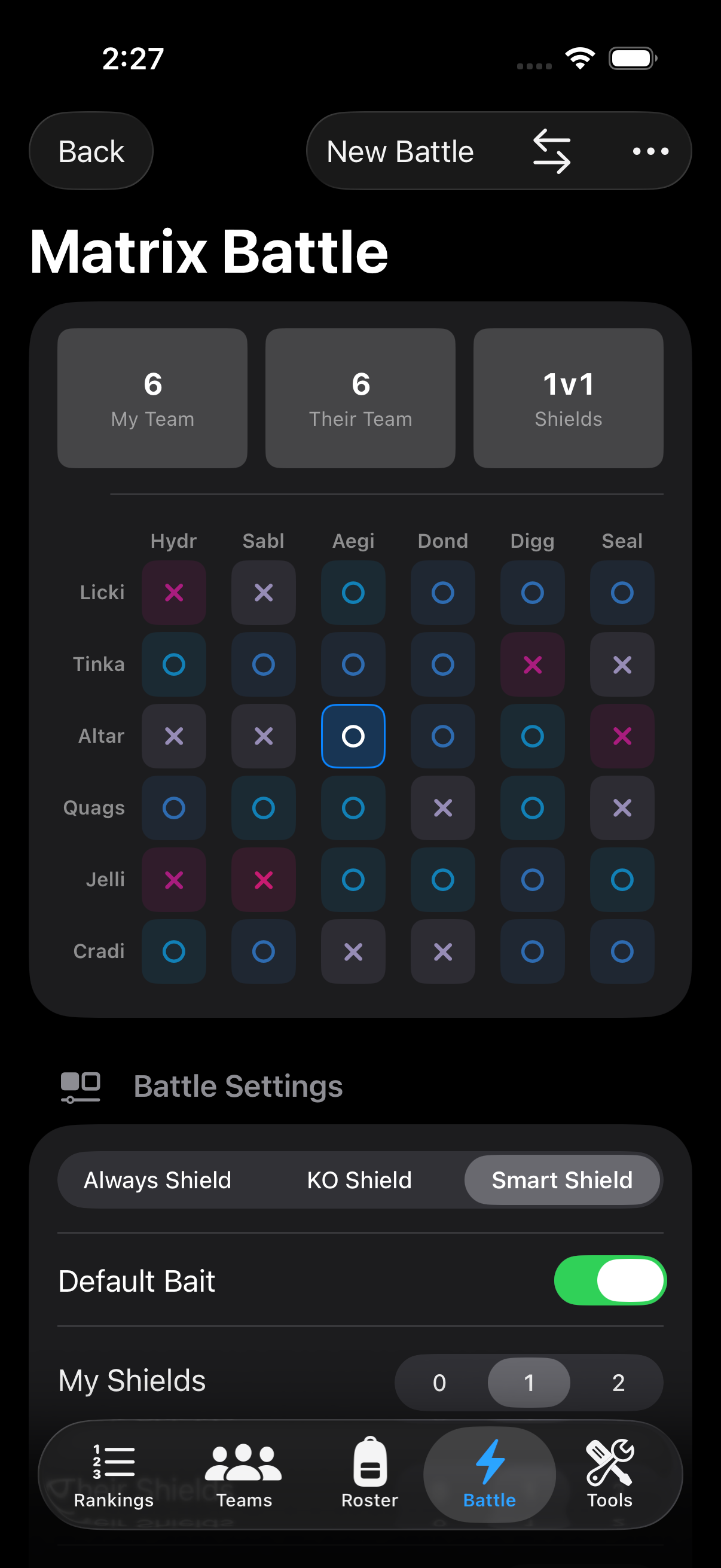 Matrix battle screen