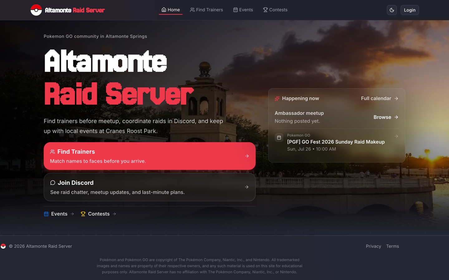 The Altamonte Raid Server homepage