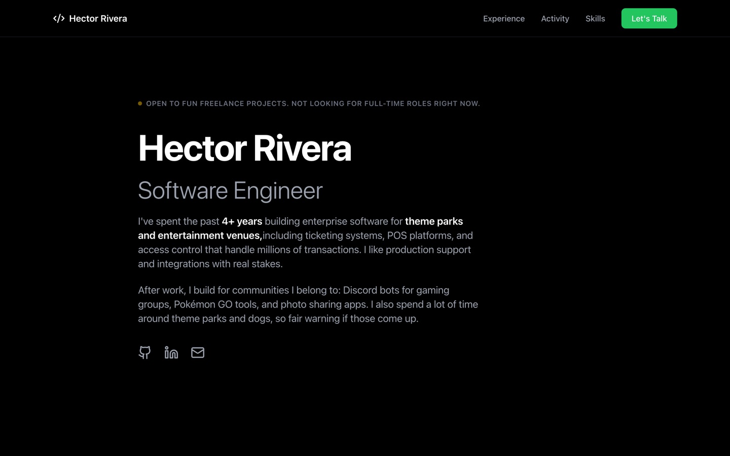 Hector Rivera's personal portfolio homepage